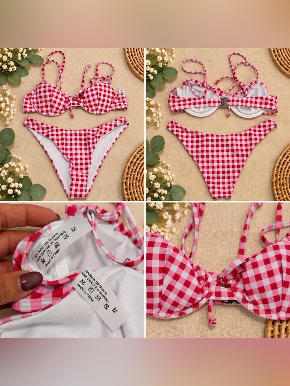 🩷 Red & pink gingham bikini set / Medium